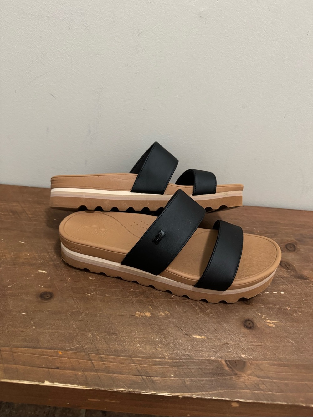 REEF Women's Black Double-Strap Platform Slide Sandals Size 10 - Picture 8 of 8